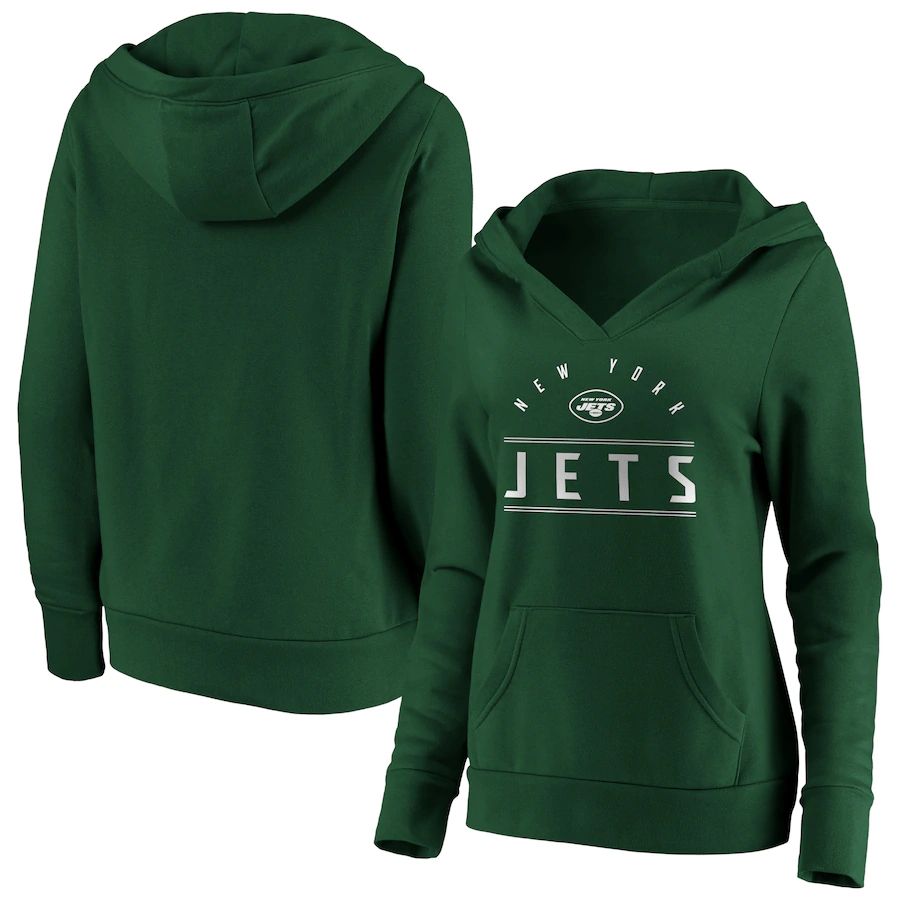 Women New York Jets Fanatics Branded Green Iconic League Leader V-Neck Pullover Hoodie->women nfl jersey->Women Jersey